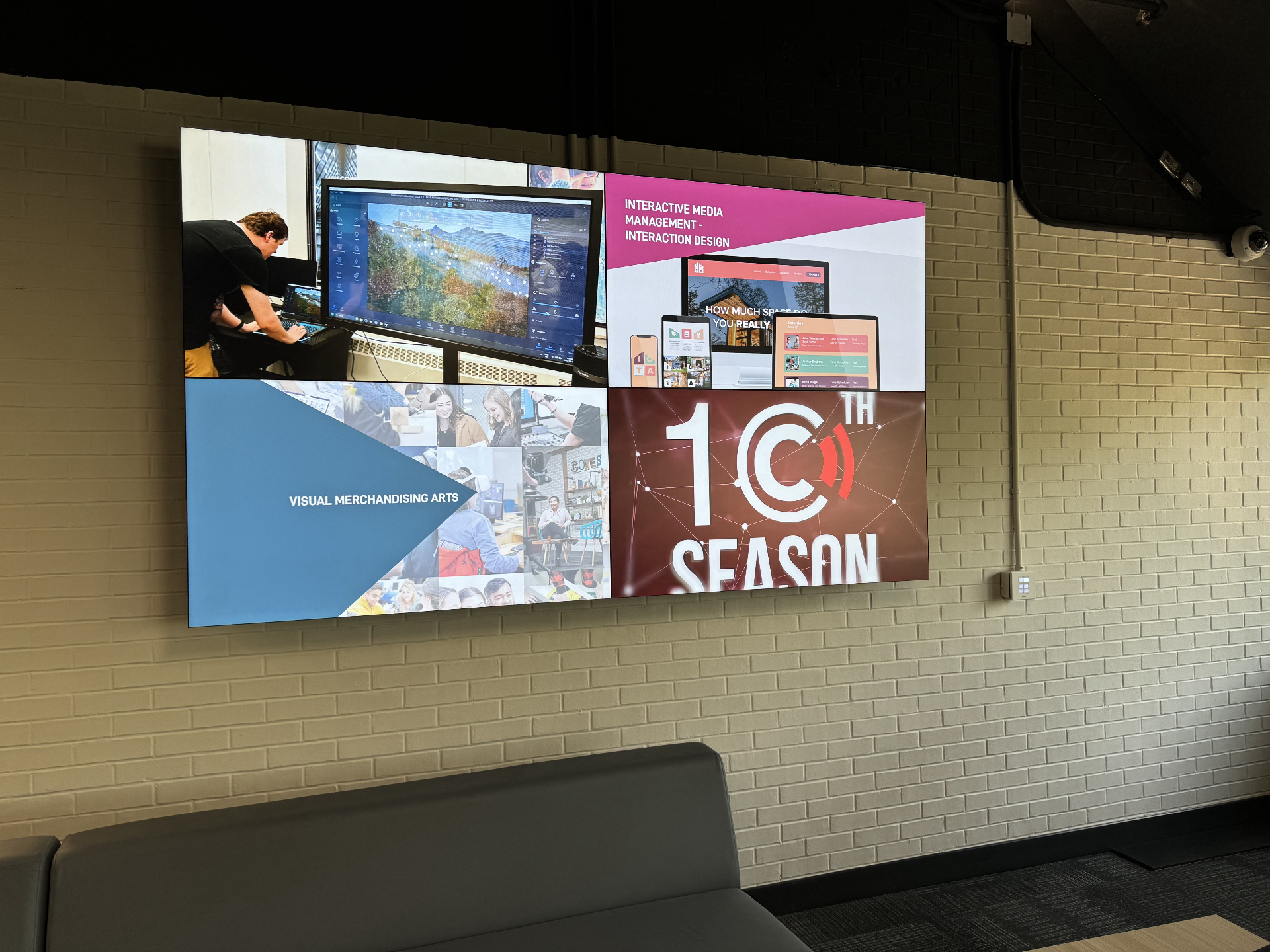 Video wall displaying dynamic campus content at a Collingwood educational facility