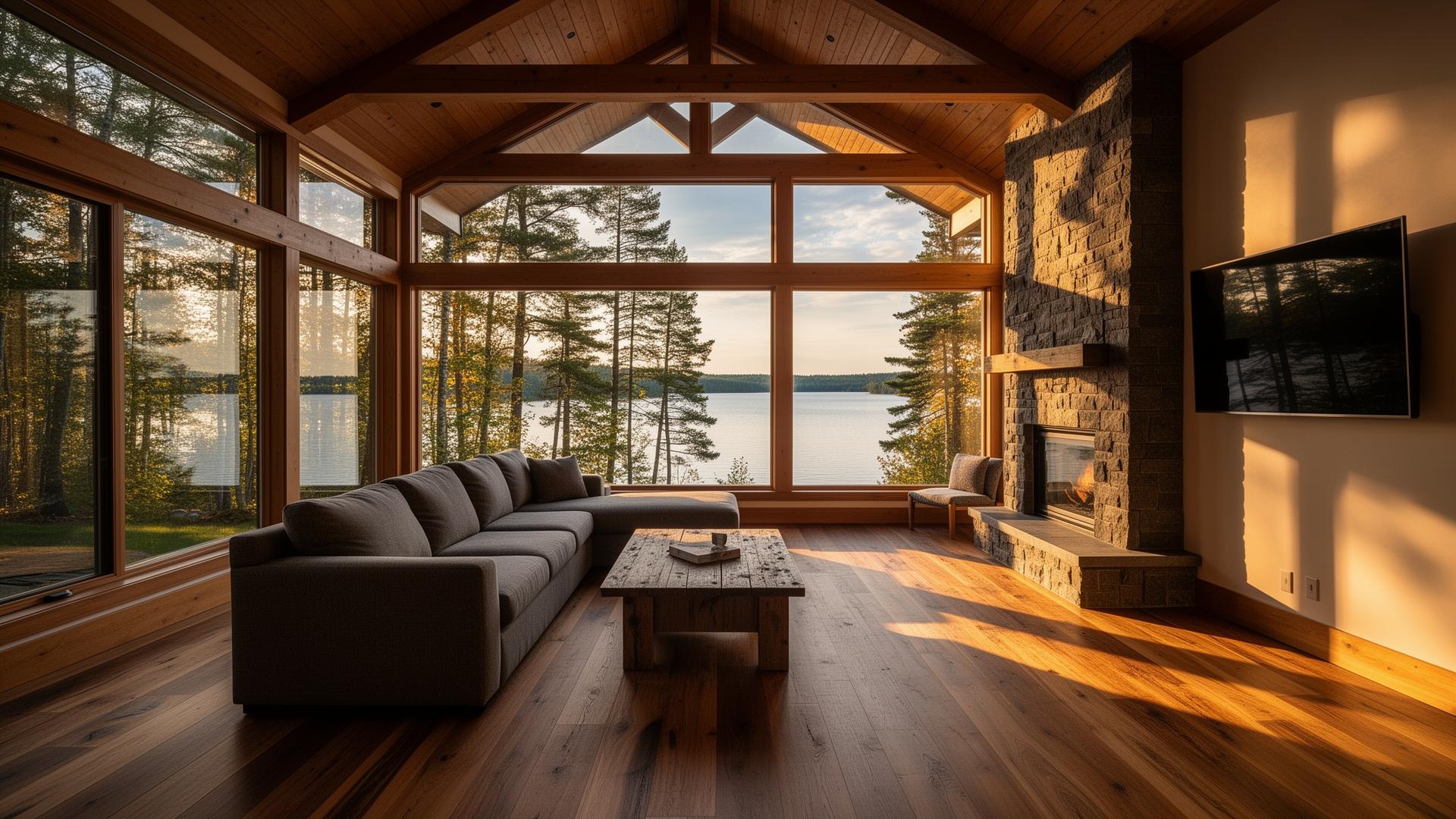 Luxury smart home interior in Georgian Bay with automated lighting and audio video systems