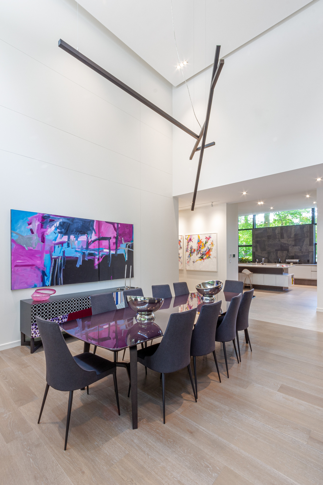 Luxury living room with professional smart home integration and elegant design
