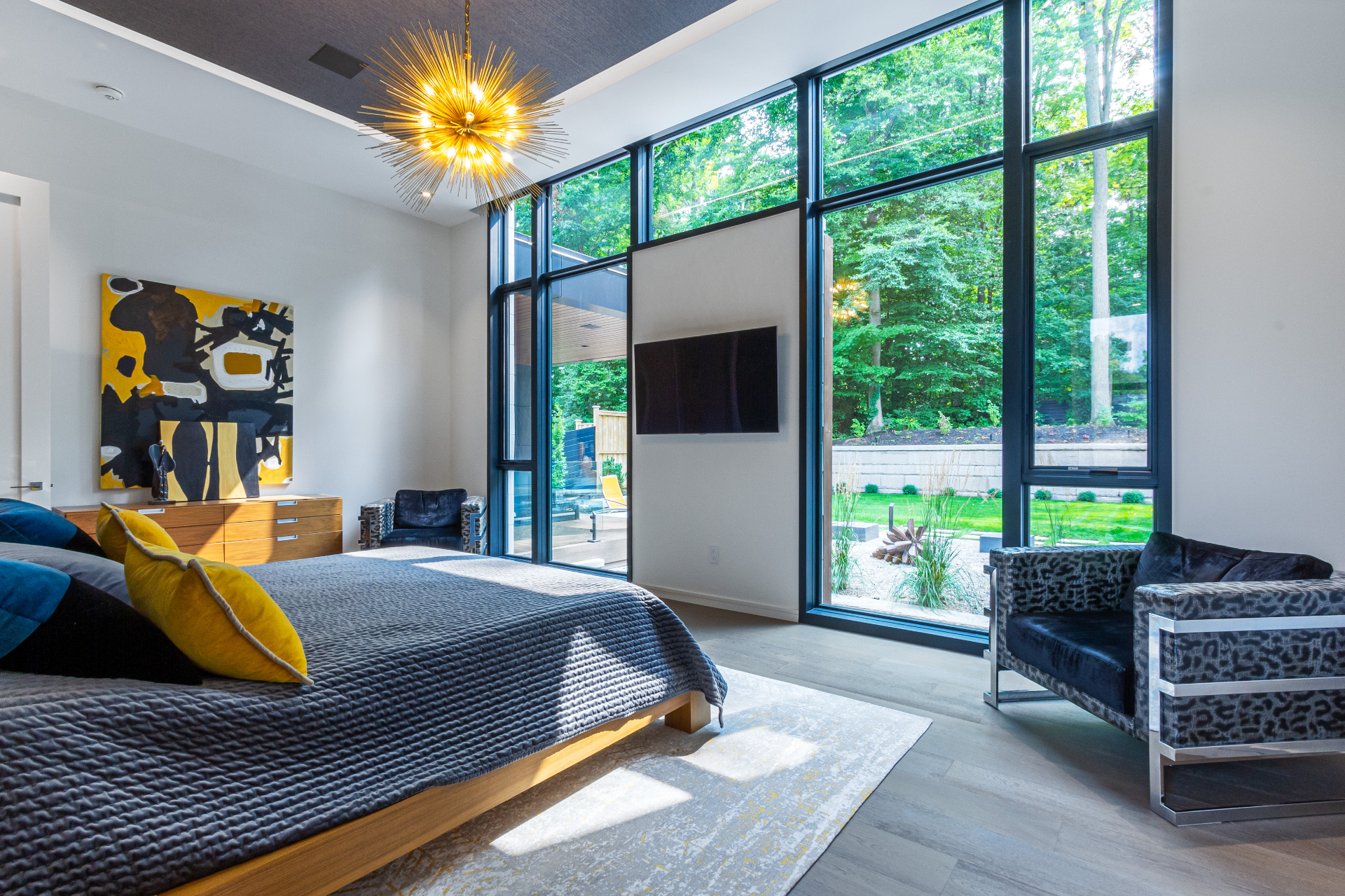 Modern living space with seamless AV integration and smart controls