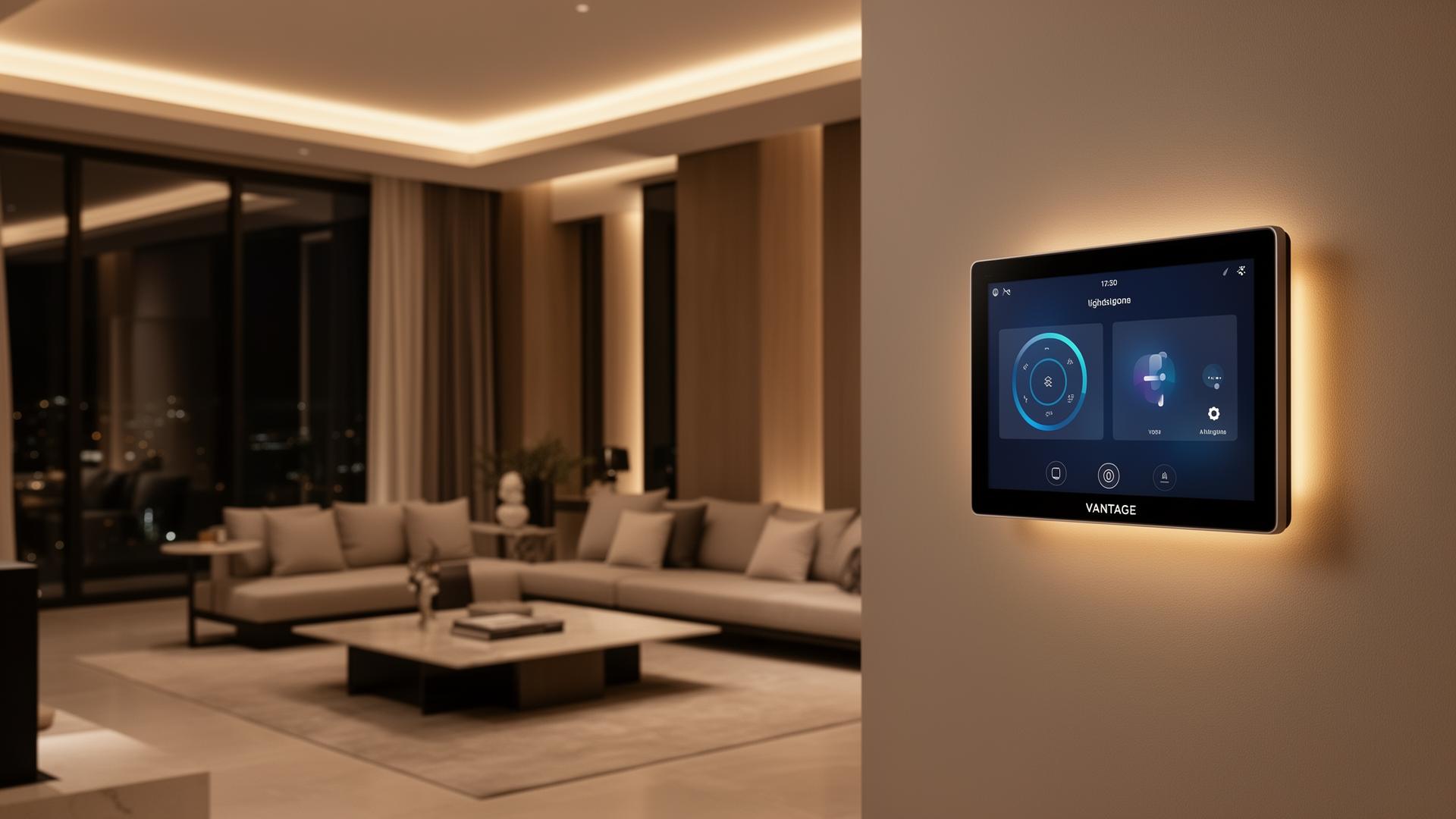 Vantage Controls lighting system touchscreen in a luxury home